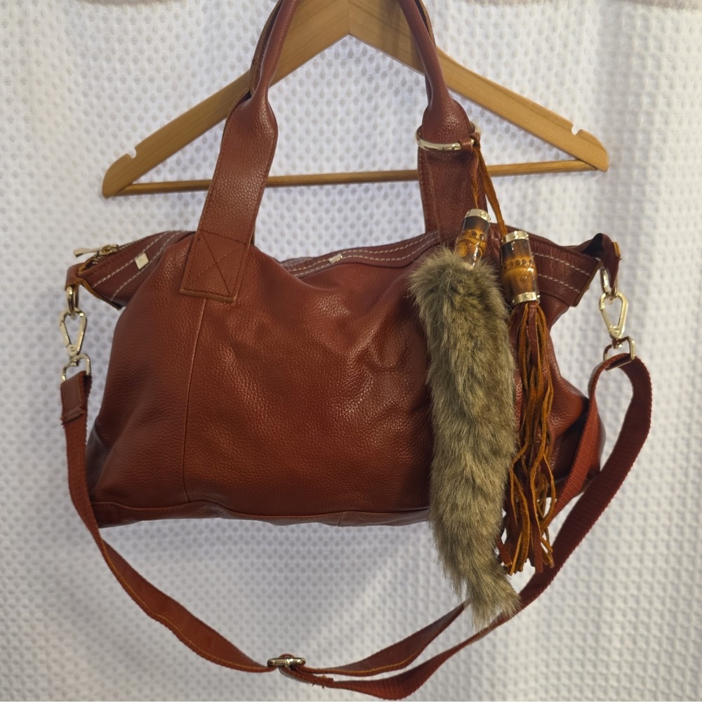 Cuore & Pelle Amelia Burnt Red Leather Satchel Crossbody Shoulder Bag